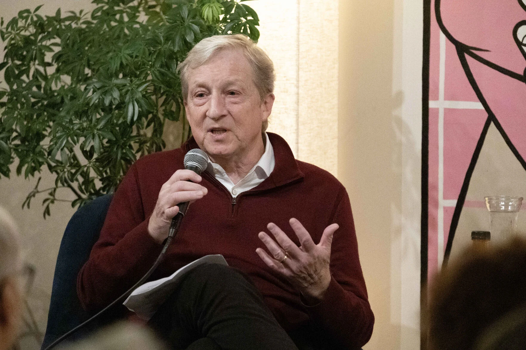 Tom Steyer speaking at Manny's in San Francisco's Mission District
